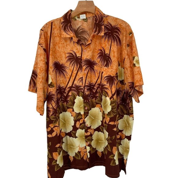 Oasis Beachwear Other - Oasis Beachwear Men's Orange Hawaiian Shirt Button Down  Palm Trees Size Large